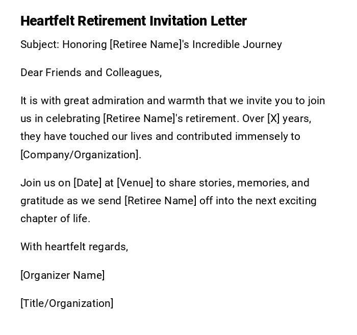 Heartfelt Retirement Invitation Letter