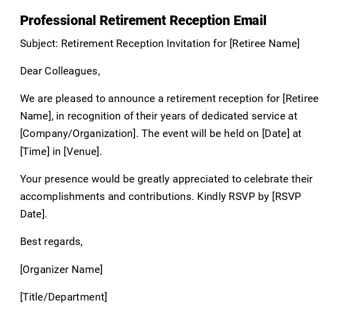 Professional Retirement Reception Email