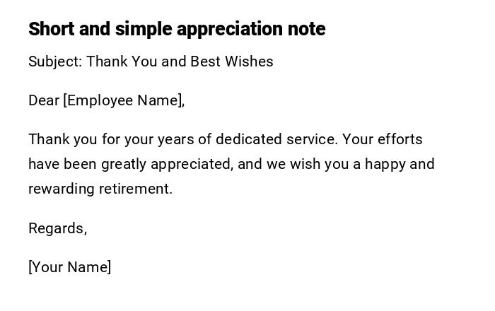 Short and simple appreciation note