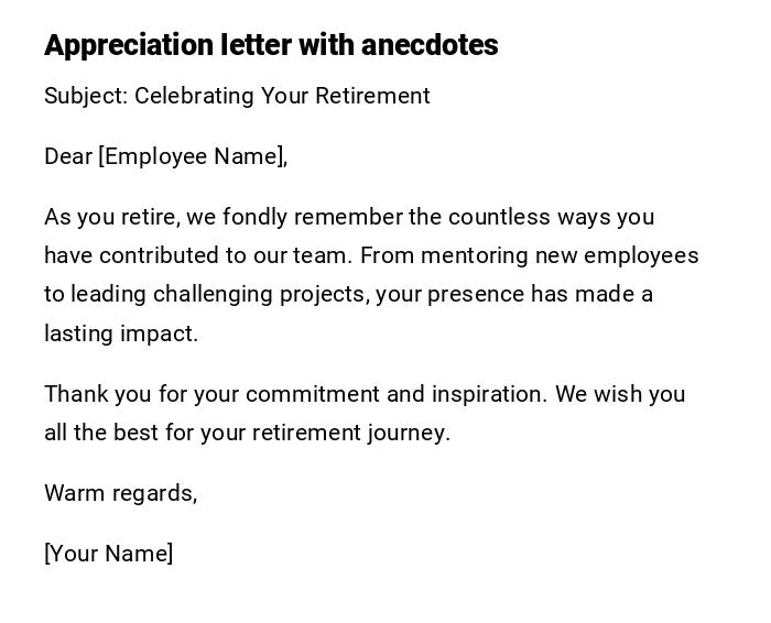 Appreciation letter with anecdotes