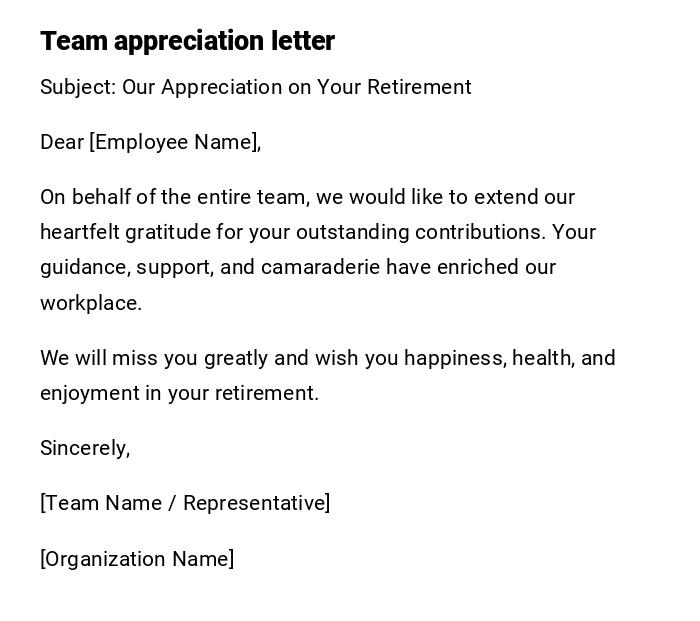 Team appreciation letter
