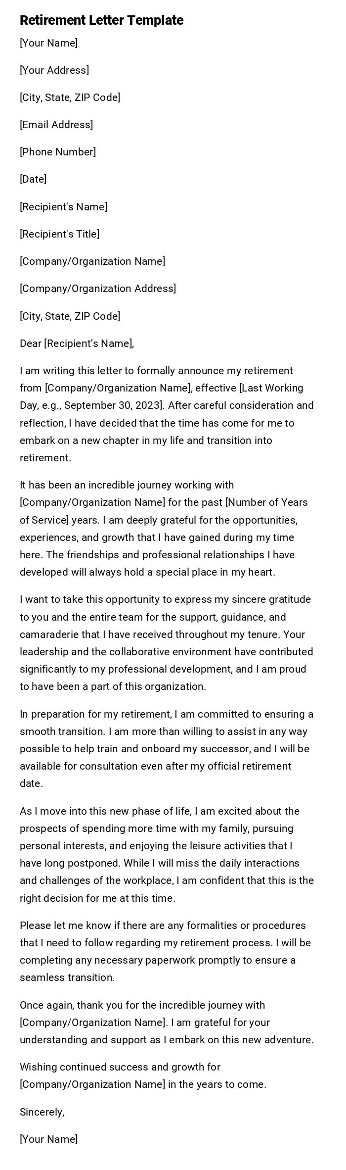 Retirement Letter Template