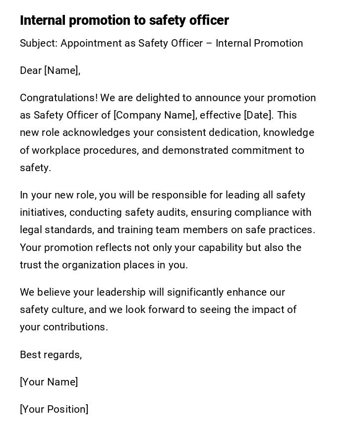 Internal promotion to safety officer
