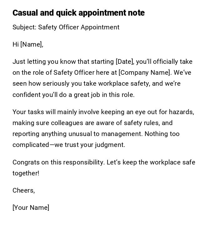 Casual and quick appointment note