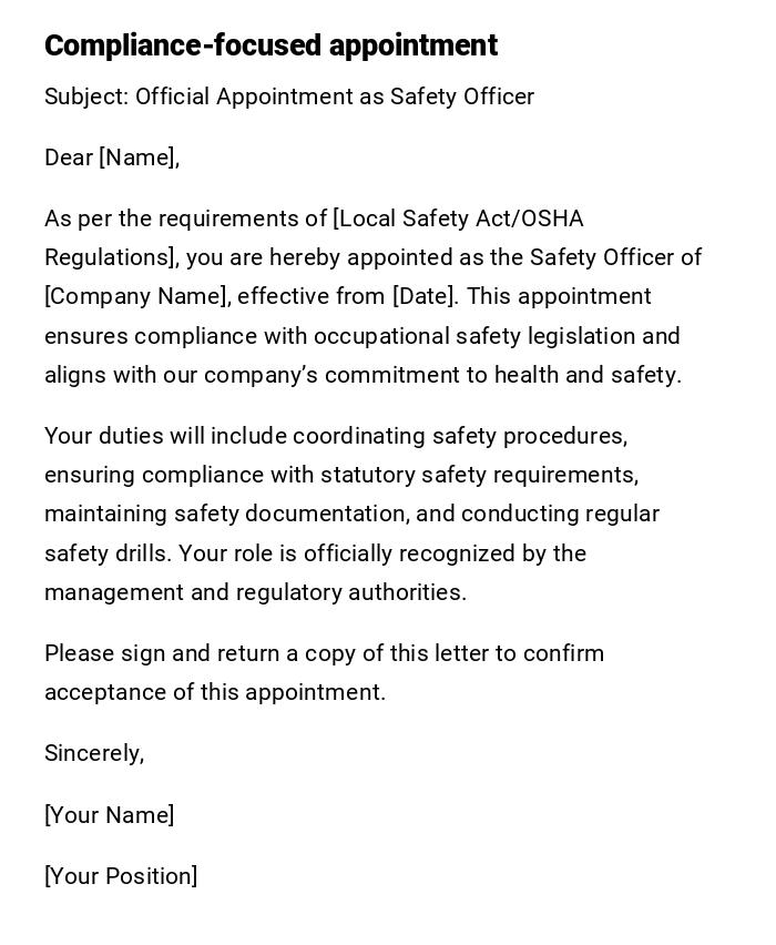 Compliance-focused appointment