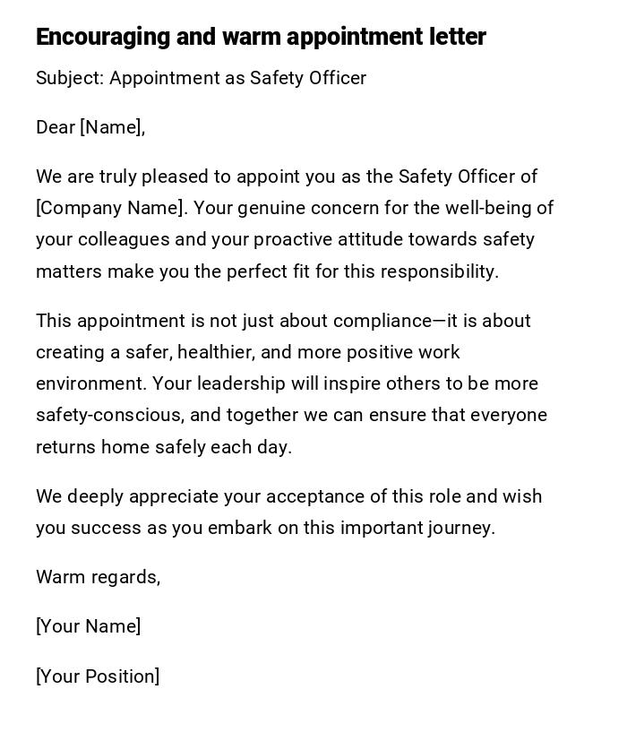 Encouraging and warm appointment letter
