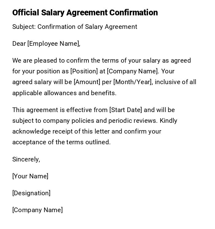 Official Salary Agreement Confirmation