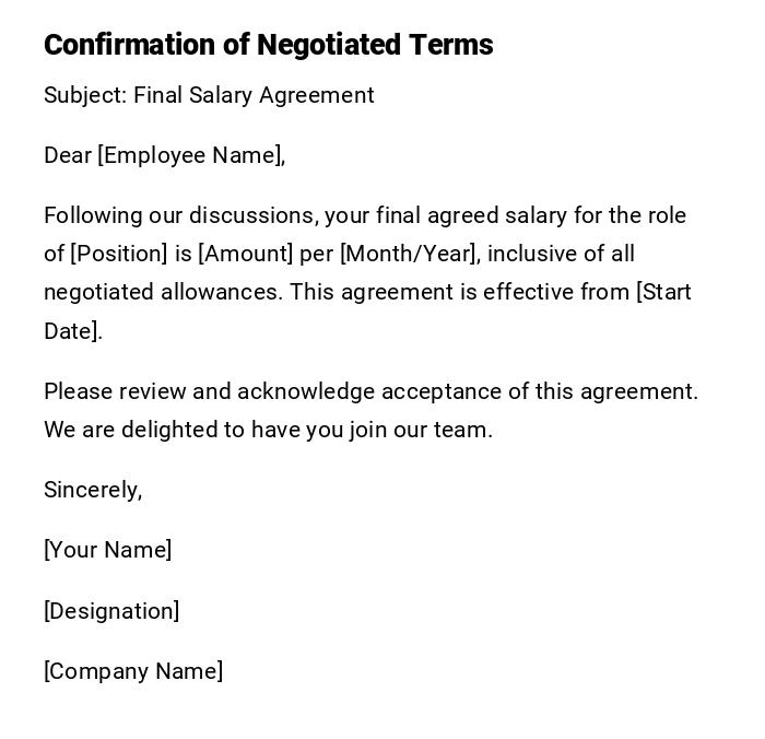 Confirmation of Negotiated Terms