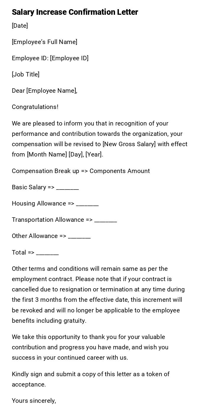 Salary Increase Confirmation Letter