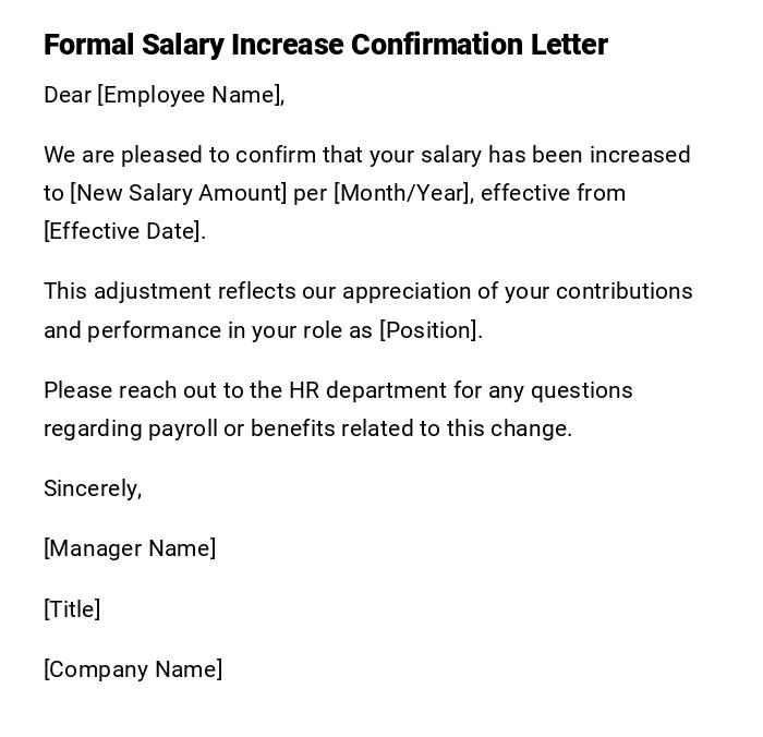 Formal Salary Increase Confirmation Letter