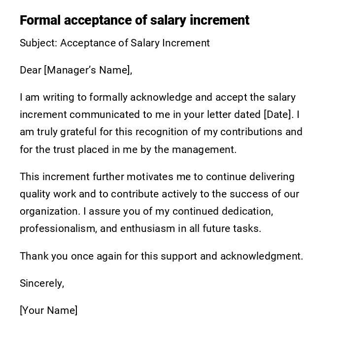 Formal acceptance of salary increment