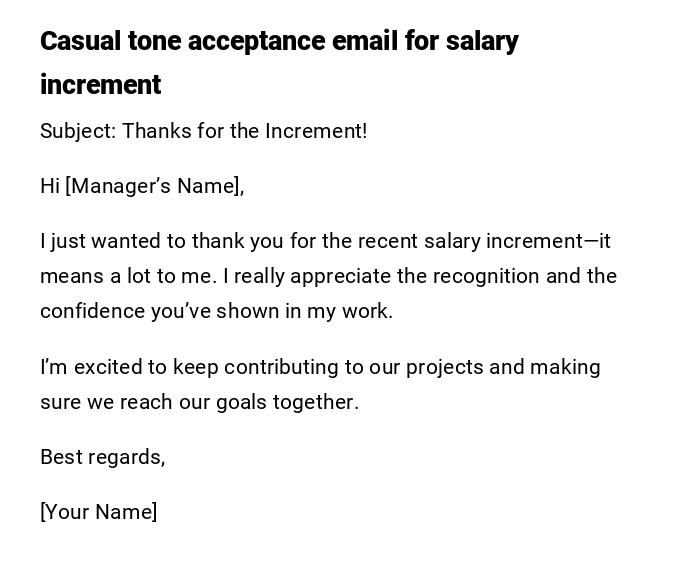 Casual tone acceptance email for salary increment