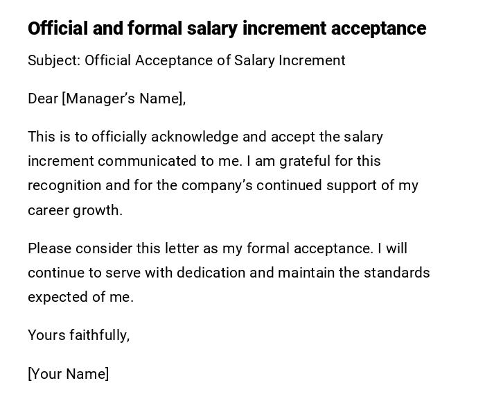 Official and formal salary increment acceptance