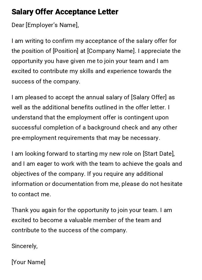Salary Offer Acceptance Letter