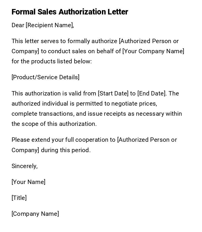 Formal Sales Authorization Letter