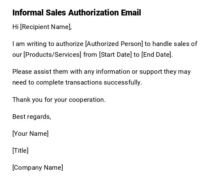Informal Sales Authorization Email