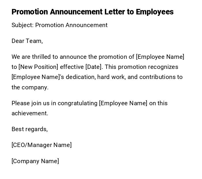Promotion Announcement Letter to Employees Promotion Announcement Letter to Employees