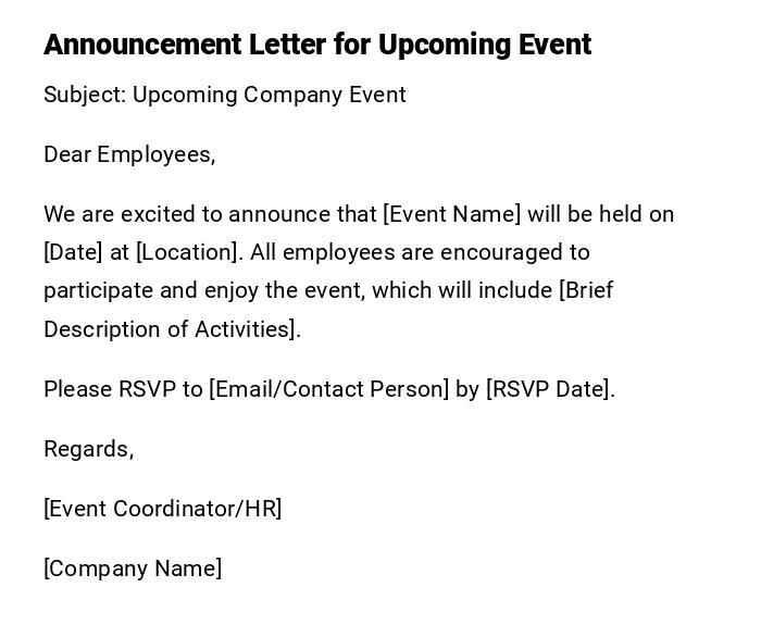 Announcement Letter for Upcoming Event Announcement Letter for Upcoming Event