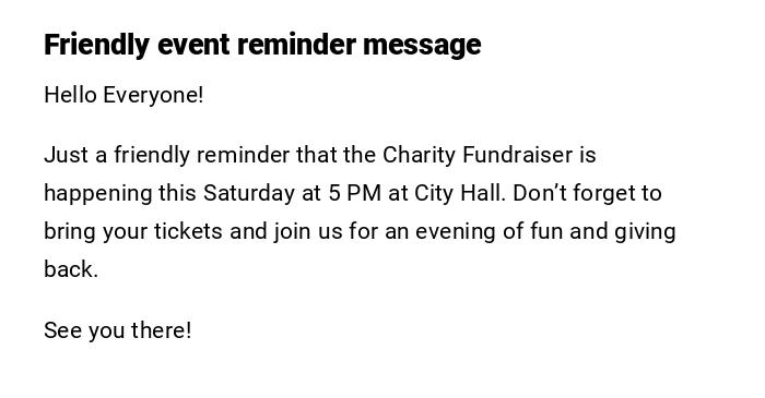 Friendly event reminder message