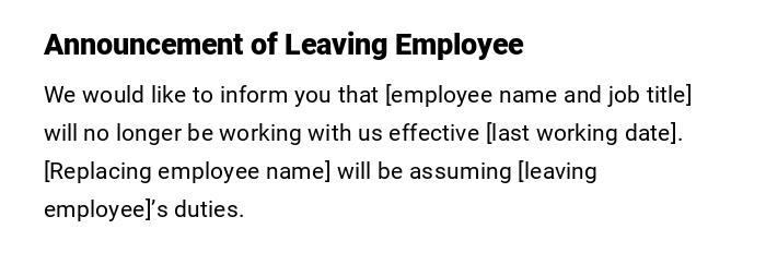Announcement of Leaving Employee