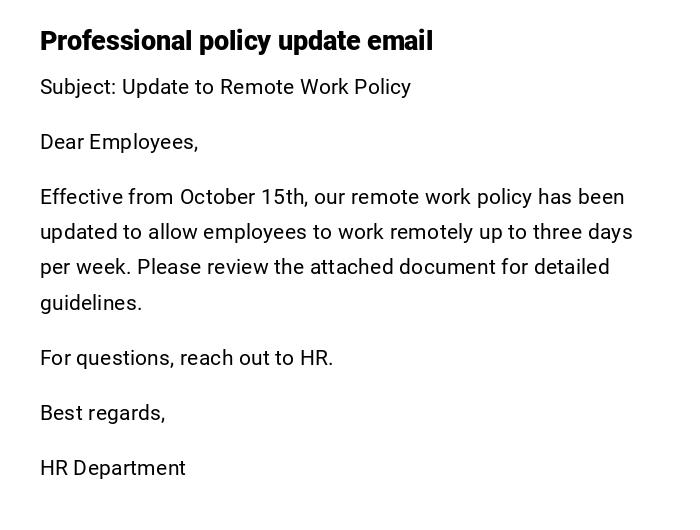 Professional policy update email