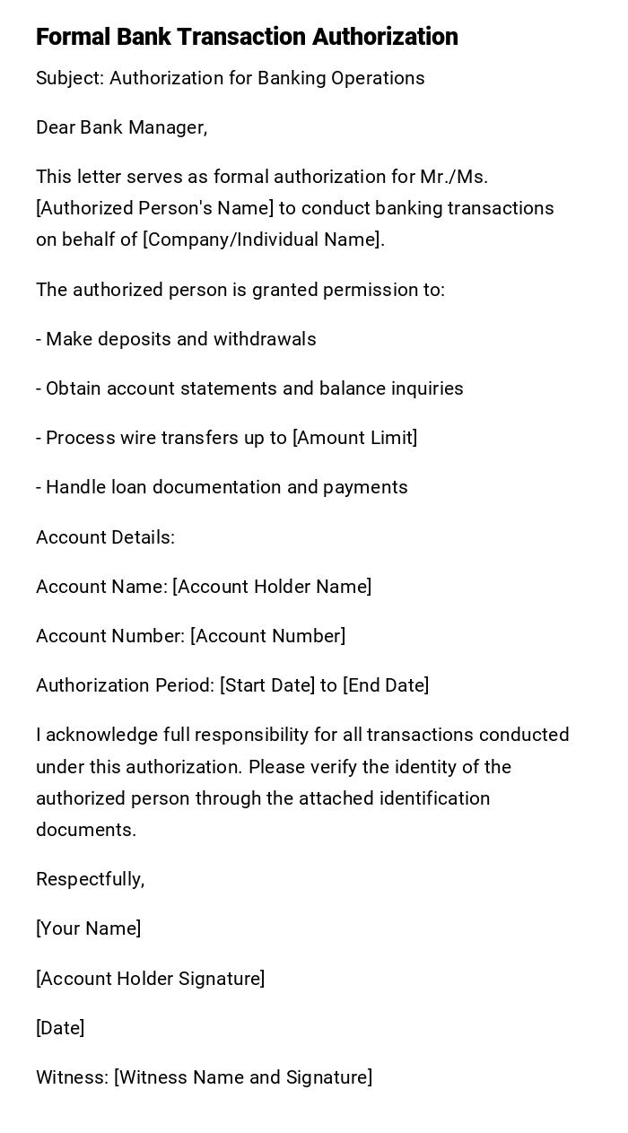Formal Bank Transaction Authorization