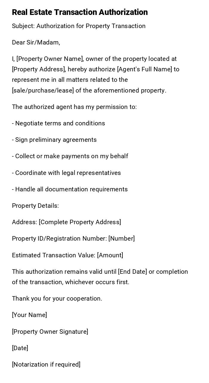 Real Estate Transaction Authorization