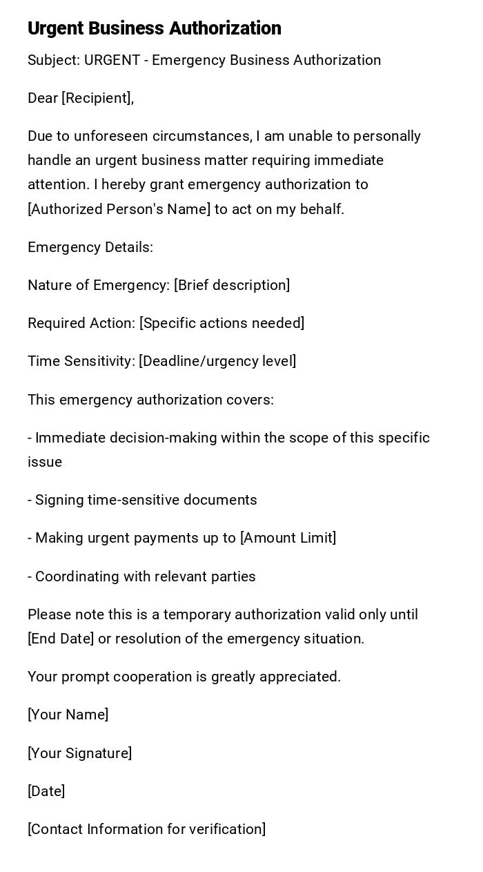 Urgent Business Authorization