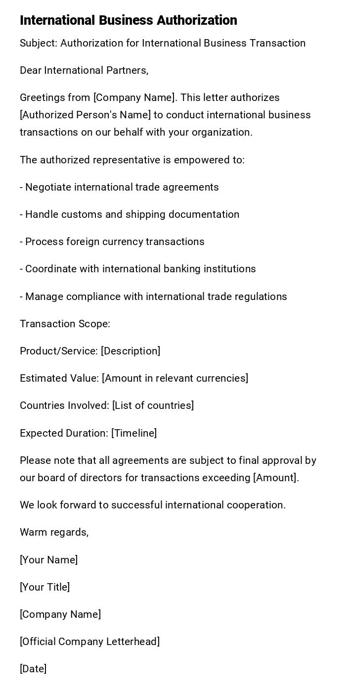 International Business Authorization