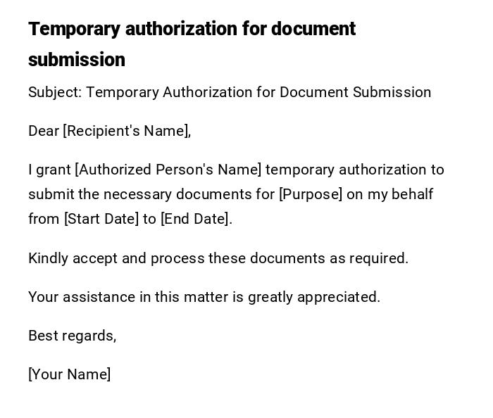Temporary authorization for document submission