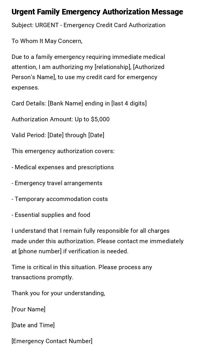 Urgent Family Emergency Authorization Message
