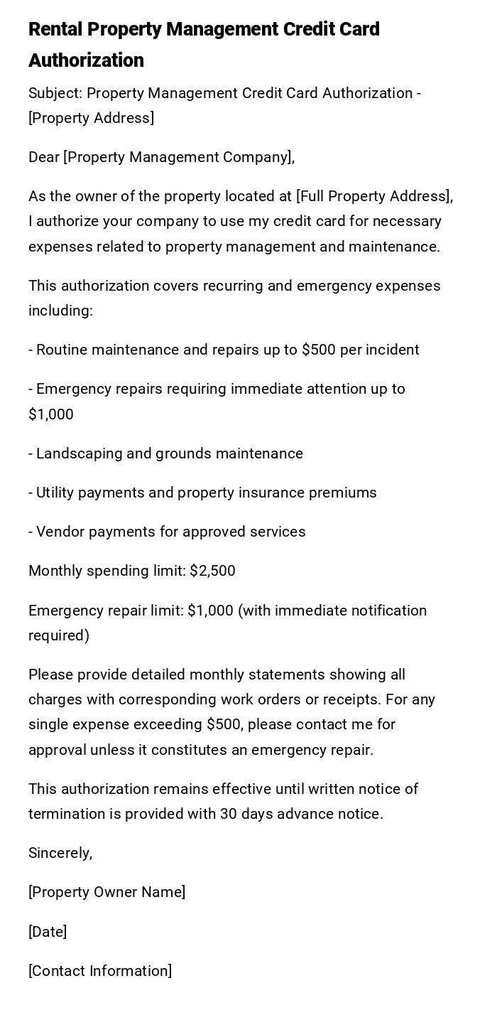 Rental Property Management Credit Card Authorization