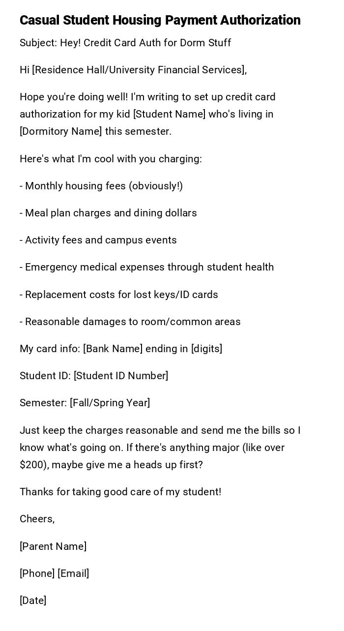 Casual Student Housing Payment Authorization