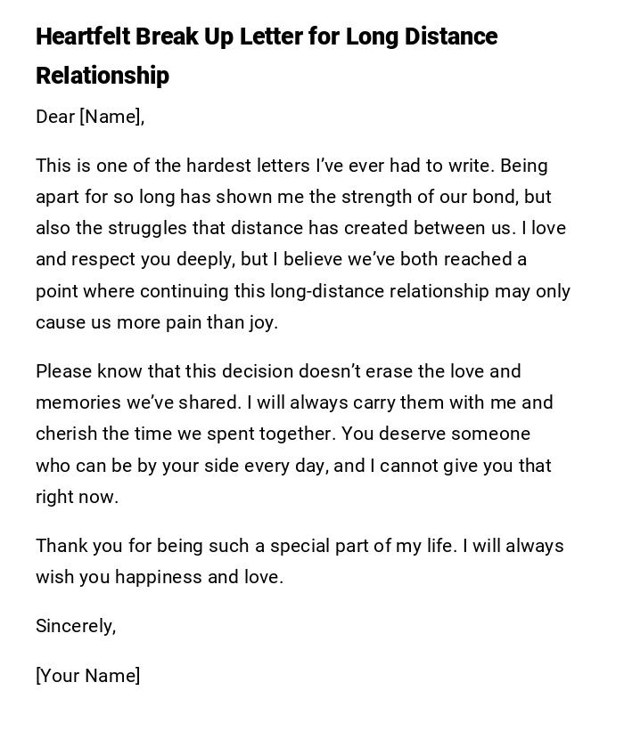 Heartfelt Break Up Letter for Long Distance Relationship