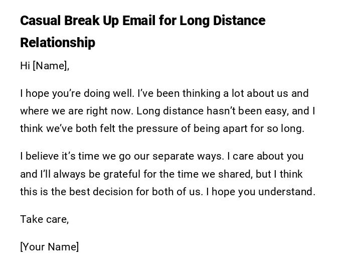 Casual Break Up Email for Long Distance Relationship