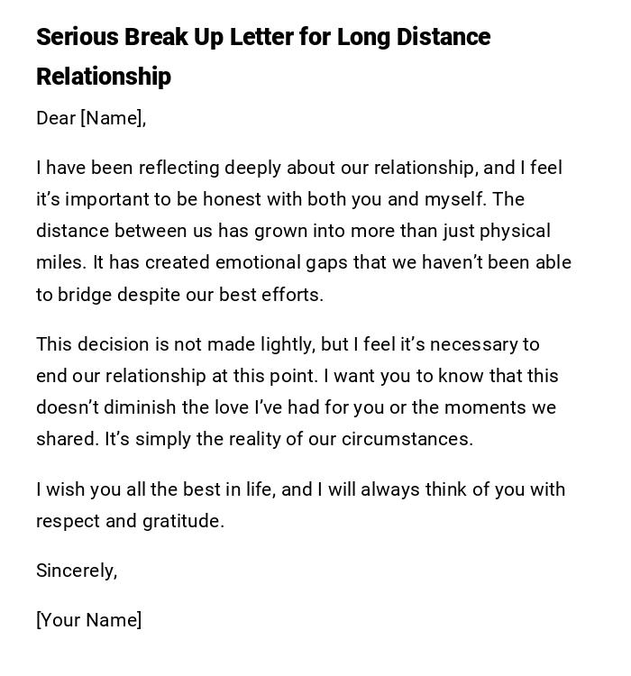 Serious Break Up Letter for Long Distance Relationship