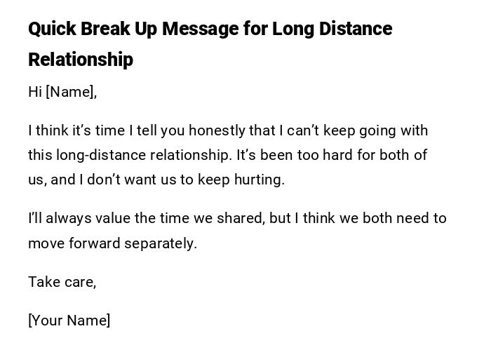 Quick Break Up Message for Long Distance Relationship