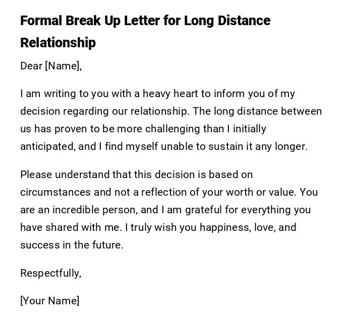 Formal Break Up Letter for Long Distance Relationship