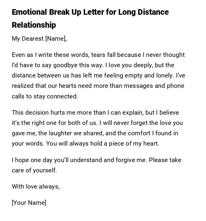 Emotional Break Up Letter for Long Distance Relationship