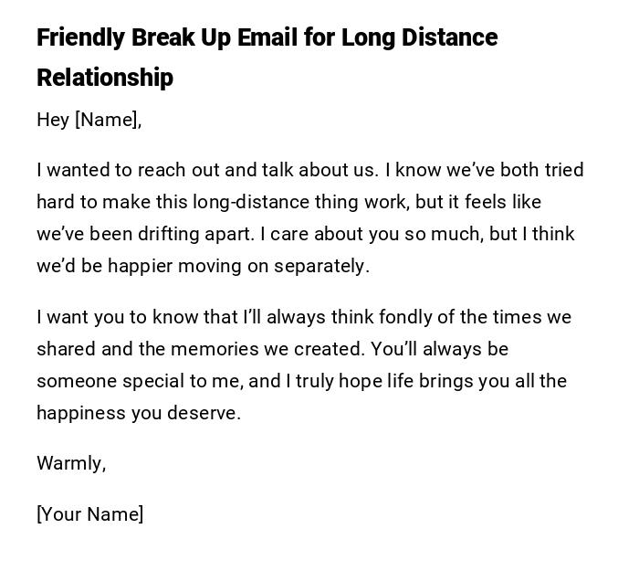 Friendly Break Up Email for Long Distance Relationship
