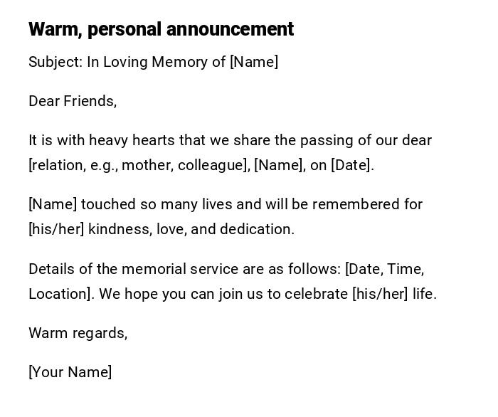 Warm, personal announcement