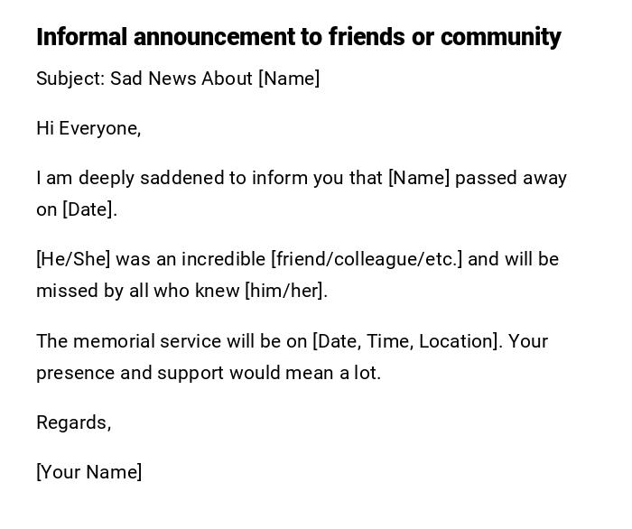 Informal announcement to friends or community