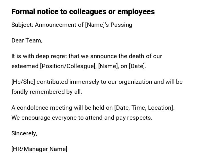 Formal notice to colleagues or employees