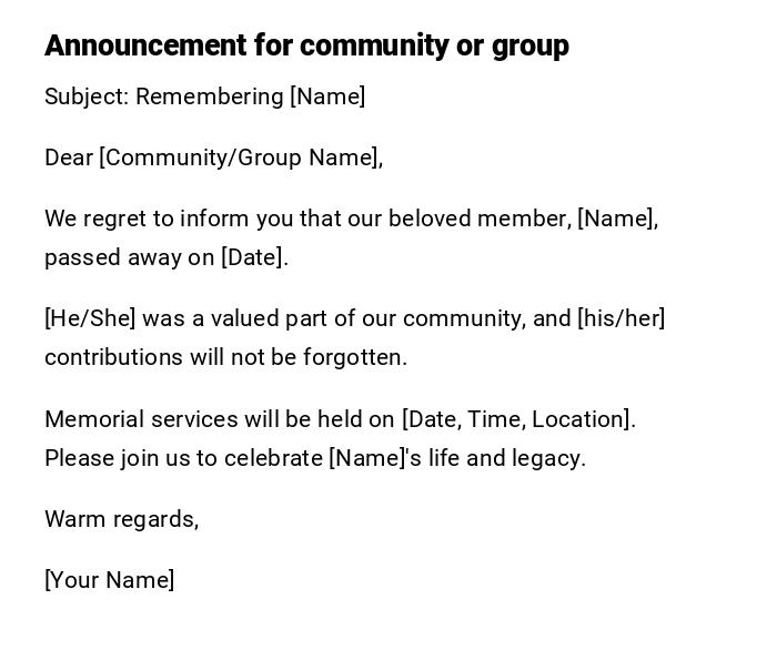 Announcement for community or group