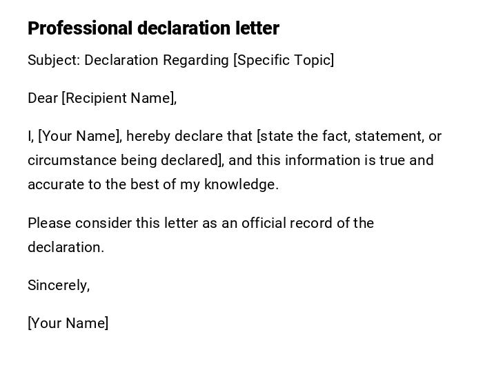 Professional declaration letter