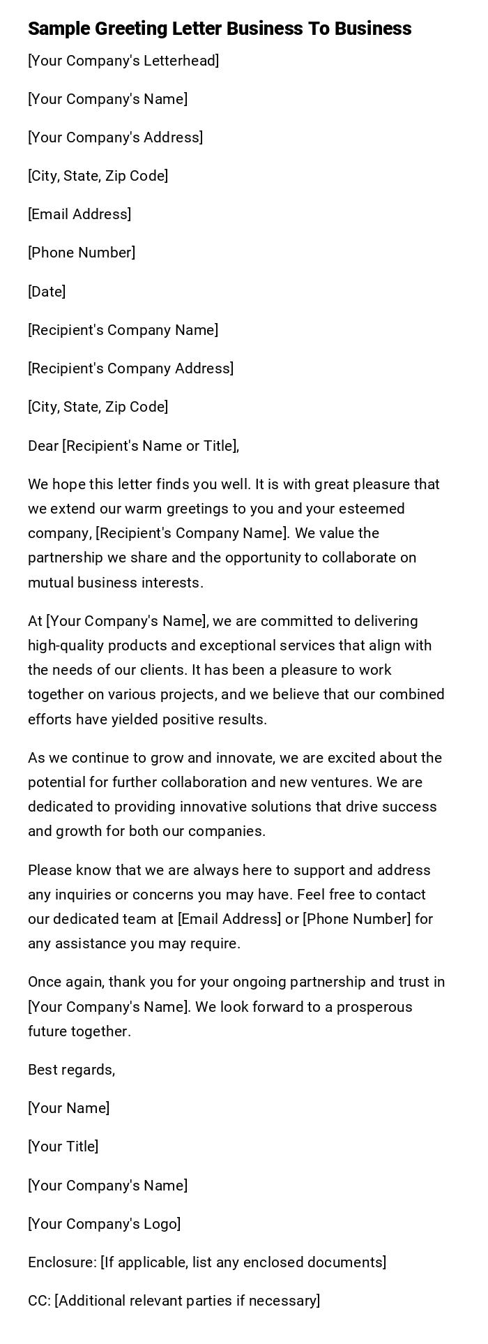 Sample Greeting Letter Business To Business Sample Greeting Letter Business To Business