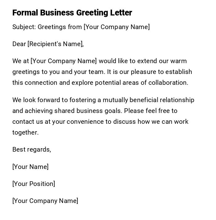 Formal Business Greeting Letter Formal Business Greeting Letter