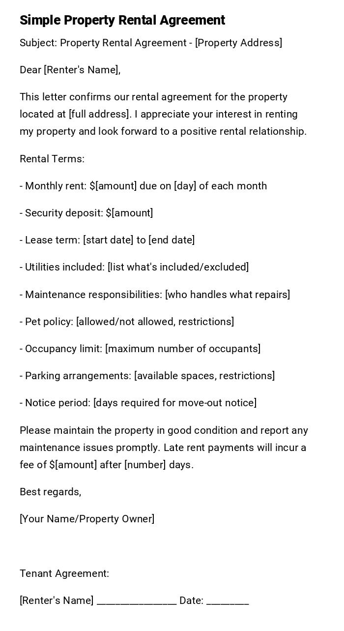 Simple Property Rental Agreement
