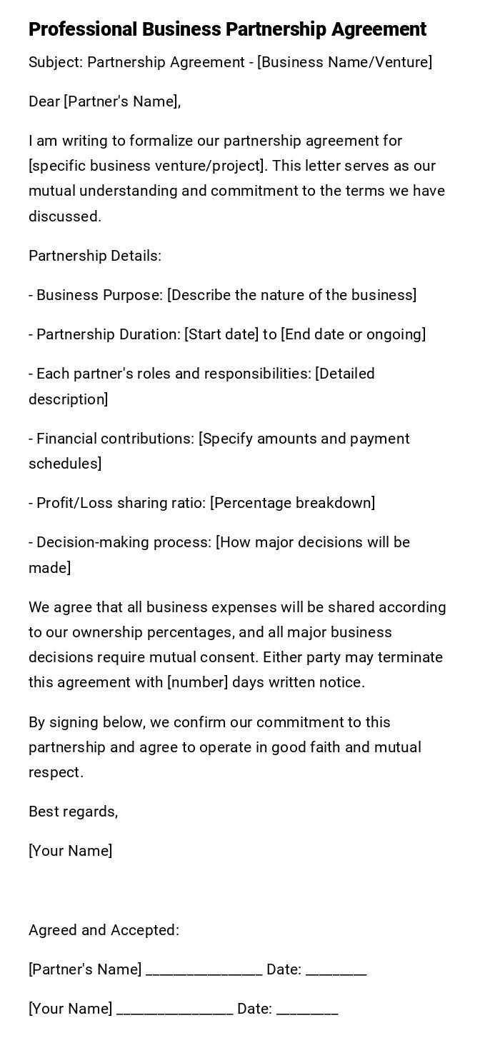 Professional Business Partnership Agreement