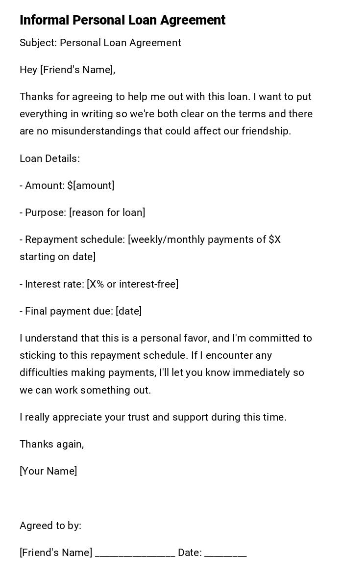 Informal Personal Loan Agreement